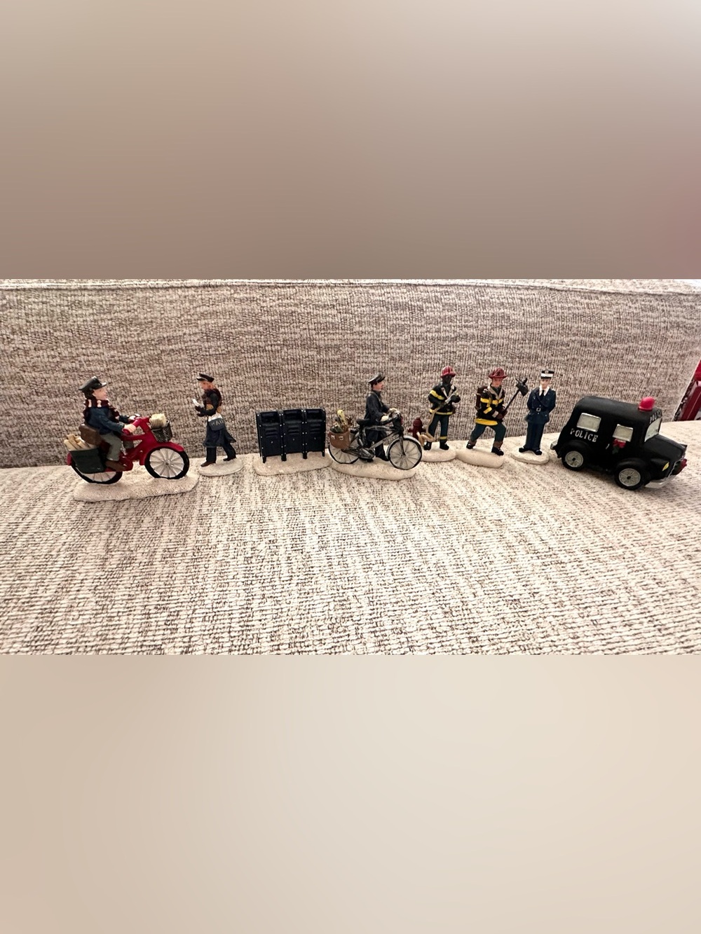Christmas Village Police, Firefighter & Delivery Figurine Lot